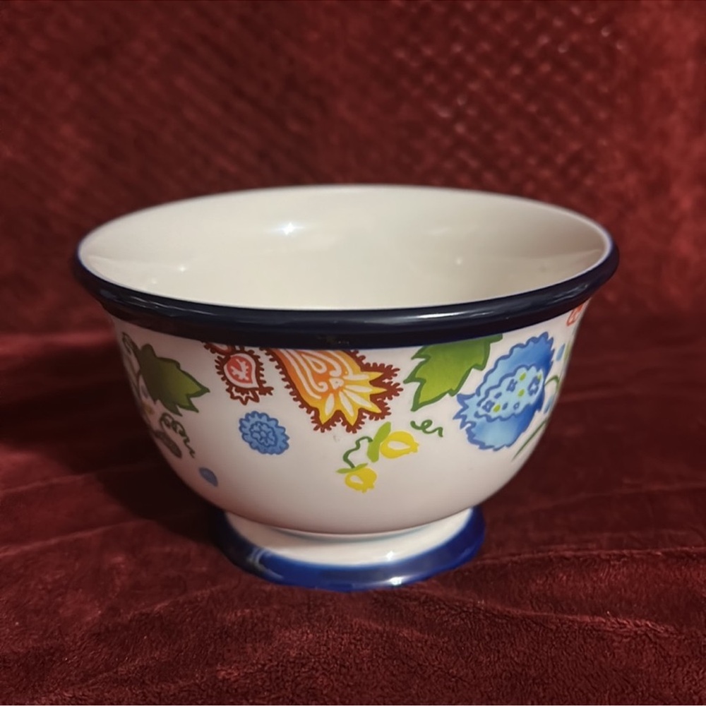 Threshold Carnigan Field Stoneware Cereal Bowl 5.5" x 3.5". Dk Blue Green Red - Picture 4 of 8